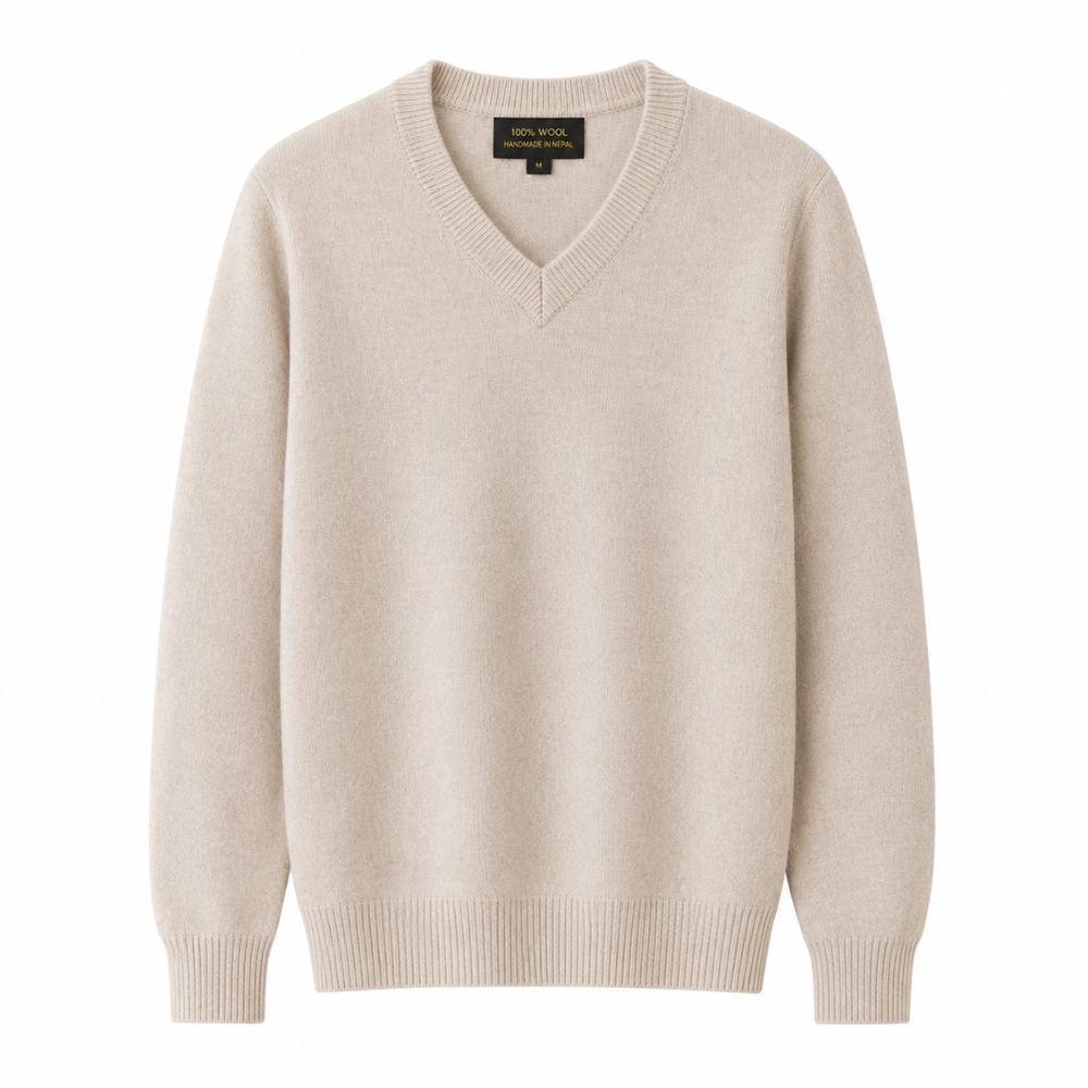 Beige V - Neck Sweater ( 100 % wool )
